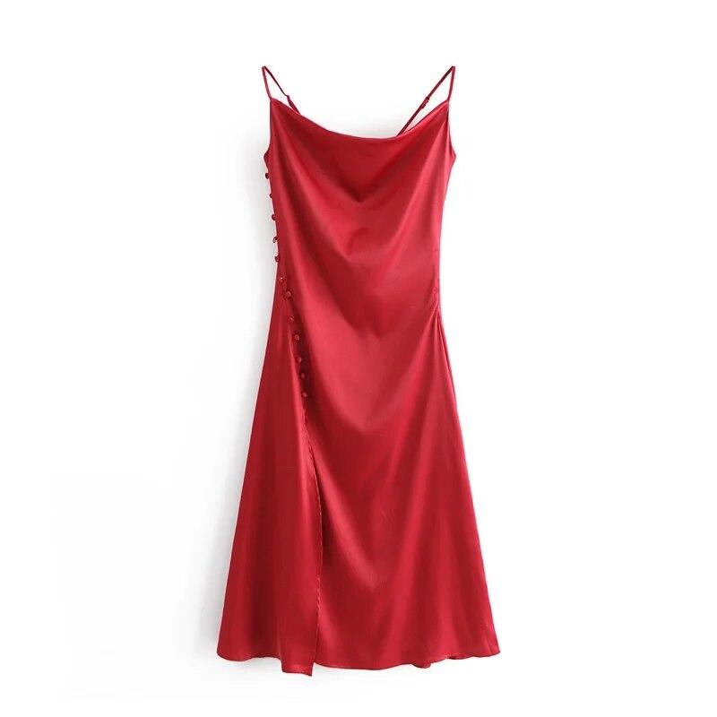 Chanel Pink Satin Spaghetti Strap Side Slit Maxi Dress – Vianney's